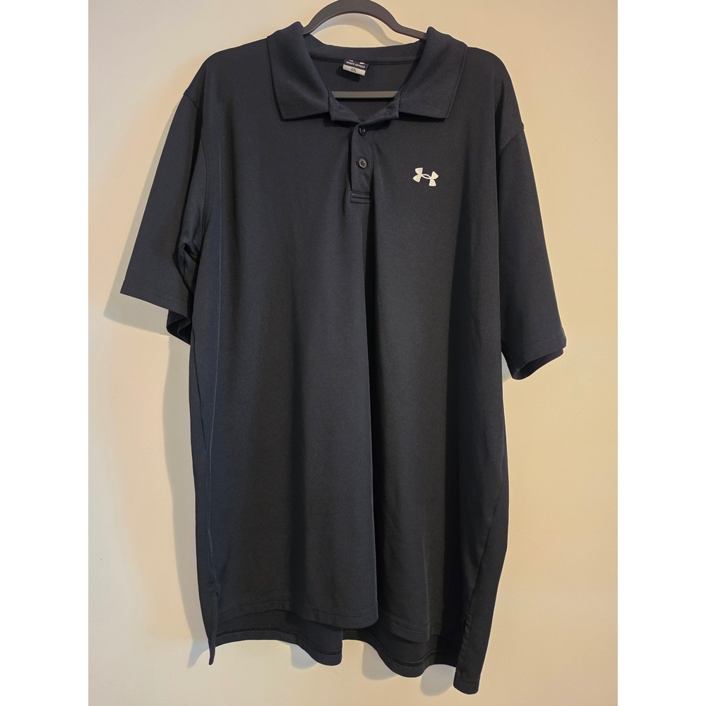 Under Armour Polo Shirt Mens XXL Black Polyester Sport Golf Classic Logo Trendy